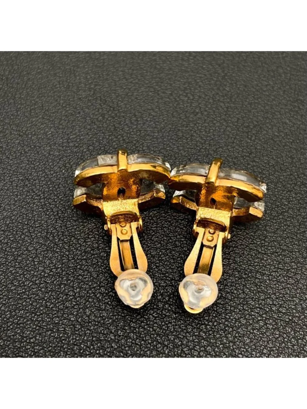 Chanel CC Logo Earrings Clear Gold Icon Coco